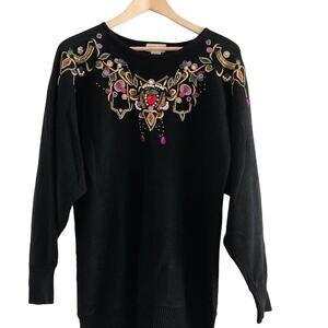 Vintage Bejeweled Sweater Grannycore Medium